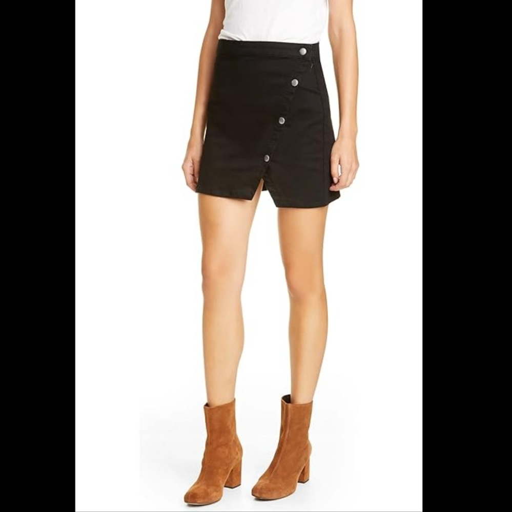 We The Free Free People Black Button-Detail Cotton Blend Wrap Skirt UK Size 4